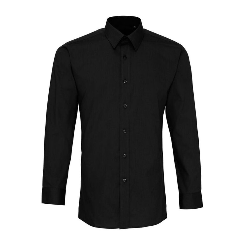 Premier Mens Colours Poplin Fitted Long-Sleeved Shirt / Black